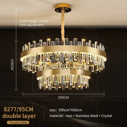 Gold double tier crystal chandelier for living room dining