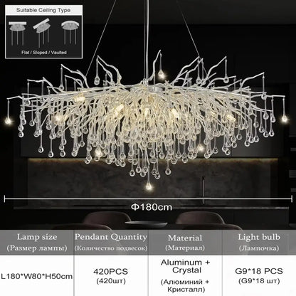 Modern branching crystal chandelier for living room aluminum lamp