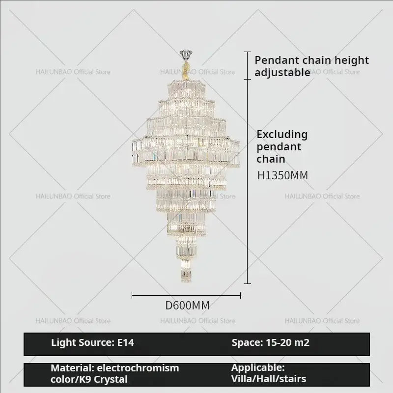 Post modern multi tier crystal chandelier living room light