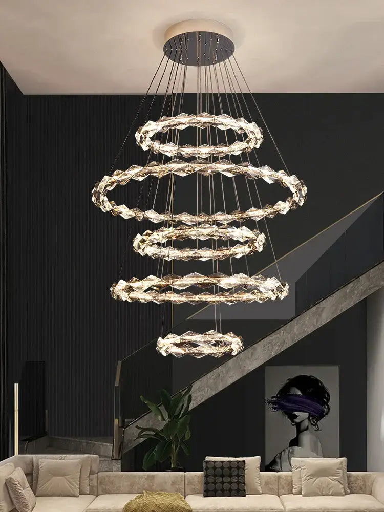 Modern multi tier ring crystal chandelier living room