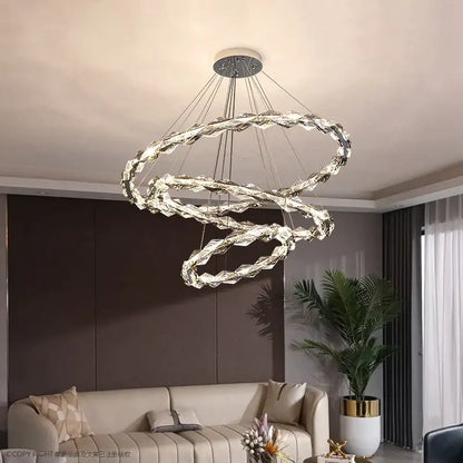 Modern multi tier ring crystal chandelier living room
