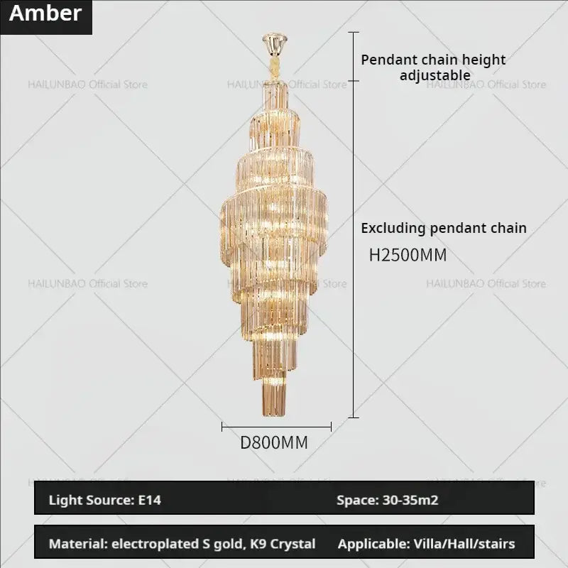 Modern gold crystal chandelier for villa living room