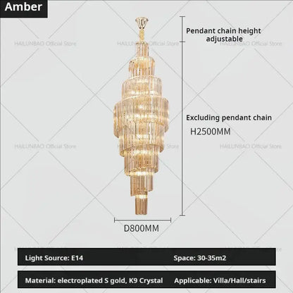 Modern gold crystal chandelier for villa living room