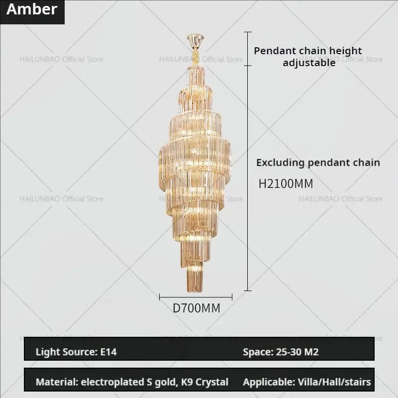 Modern gold crystal chandelier for villa living room