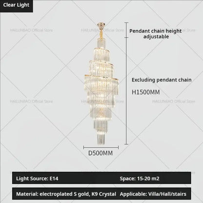 Modern gold crystal chandelier for villa living room