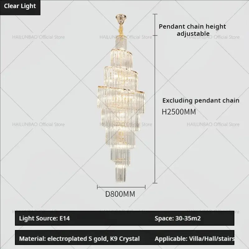 Modern gold crystal chandelier for villa living room