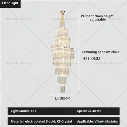 Modern gold crystal chandelier for villa living room