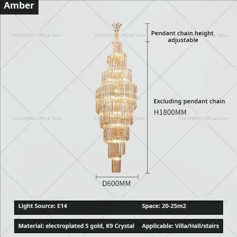 Modern gold crystal chandelier for villa living room