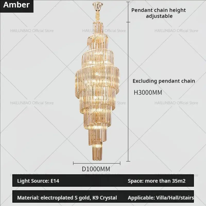 Modern gold crystal chandelier for villa living room