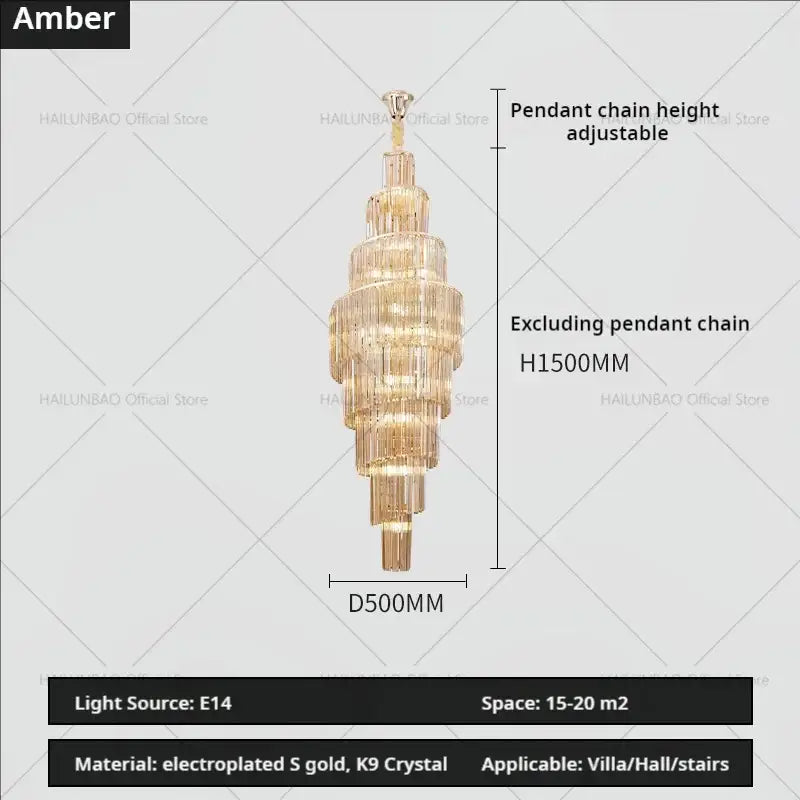 Modern gold crystal chandelier for villa living room