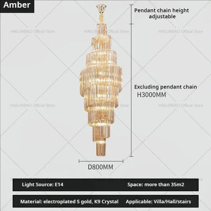 Modern gold crystal chandelier for villa living room