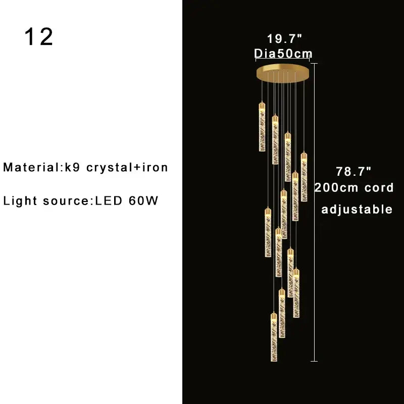 Modern gold crystal chandelier foyer pendant light