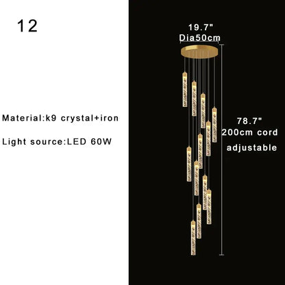 Modern gold crystal chandelier foyer pendant light