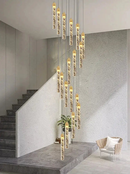 Modern gold crystal chandelier foyer pendant light