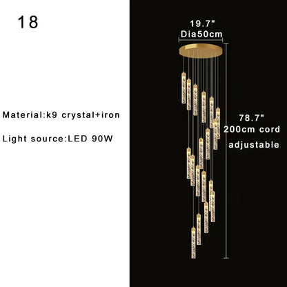 Modern gold crystal chandelier foyer pendant light