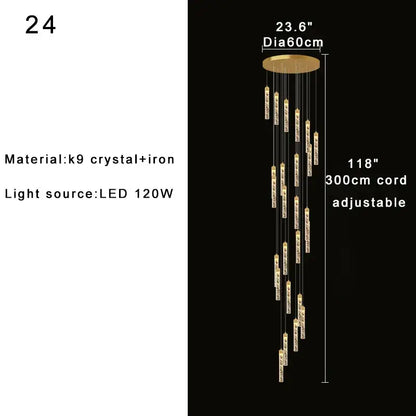 Modern gold crystal chandelier foyer pendant light