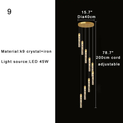 Modern gold crystal chandelier foyer pendant light