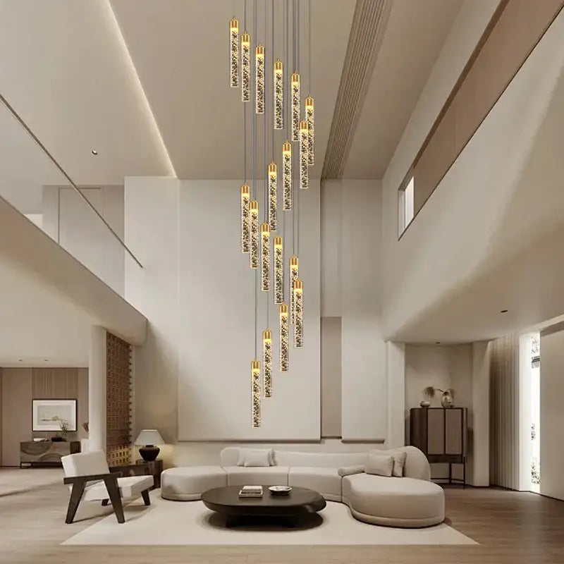 Modern gold crystal chandelier foyer pendant light
