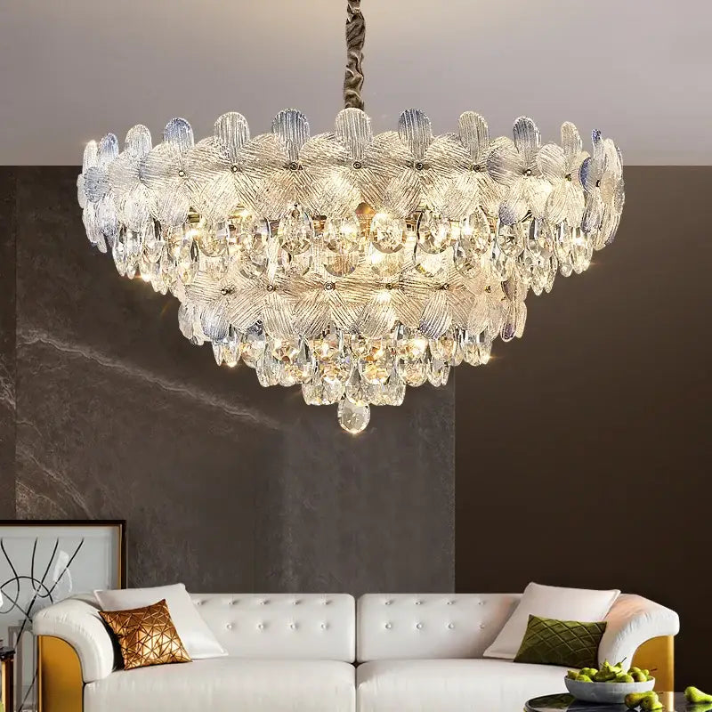 French cream petal crystal chandelier for living room
