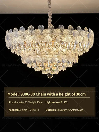 French cream petal crystal chandelier for living room