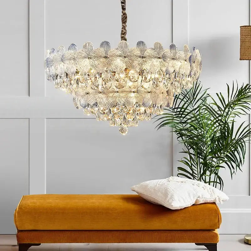 French cream petal crystal chandelier for living room