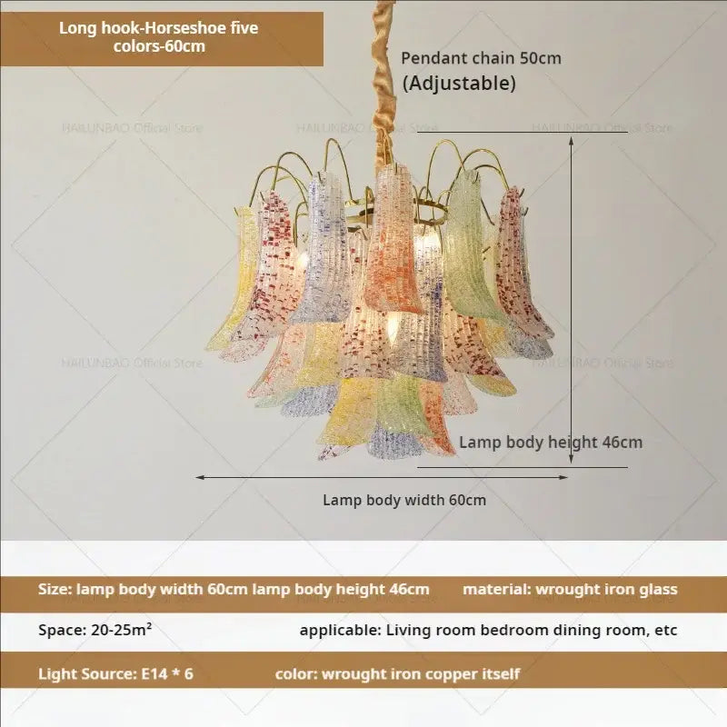 French light luxury pastel glass crystal chandelier dining room