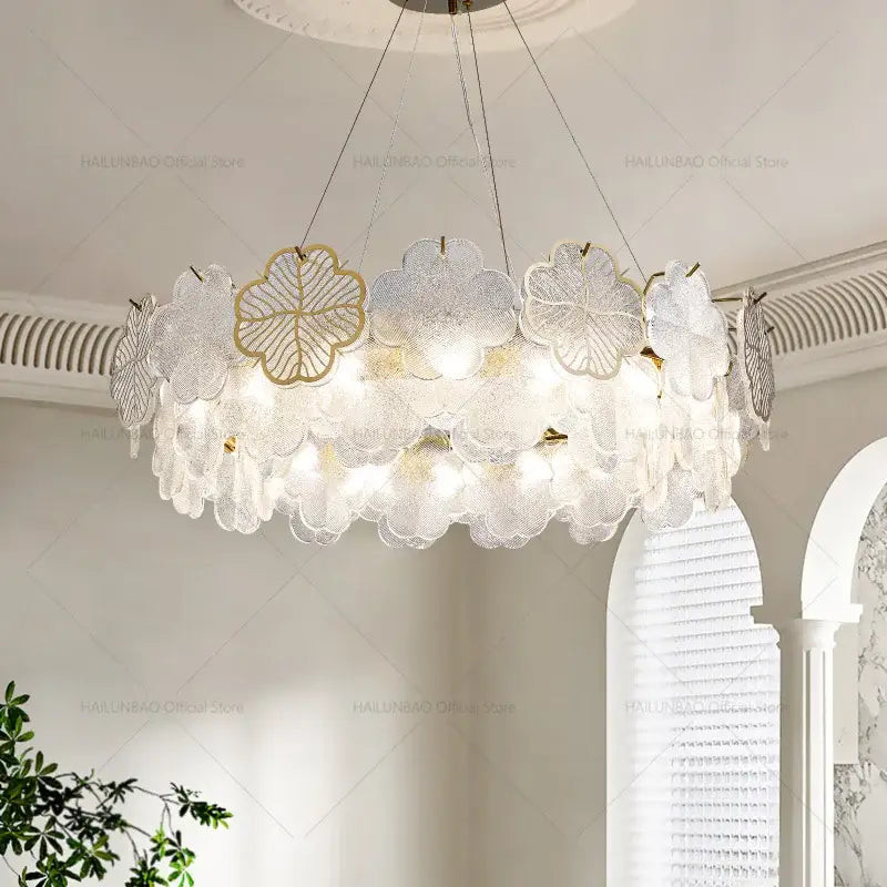 French modern gold crystal chandelier living room glass petal light