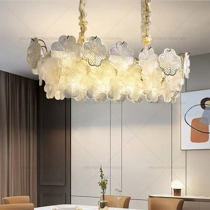 French modern gold crystal chandelier living room glass petal light
