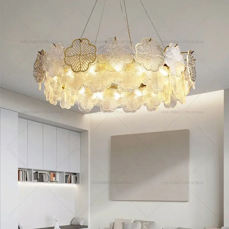 French modern gold crystal chandelier living room glass petal light
