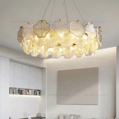 French modern gold crystal chandelier living room glass petal light