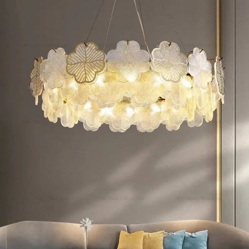 French modern gold crystal chandelier living room glass petal light