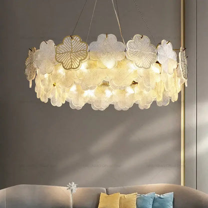French modern gold crystal chandelier living room glass petal light