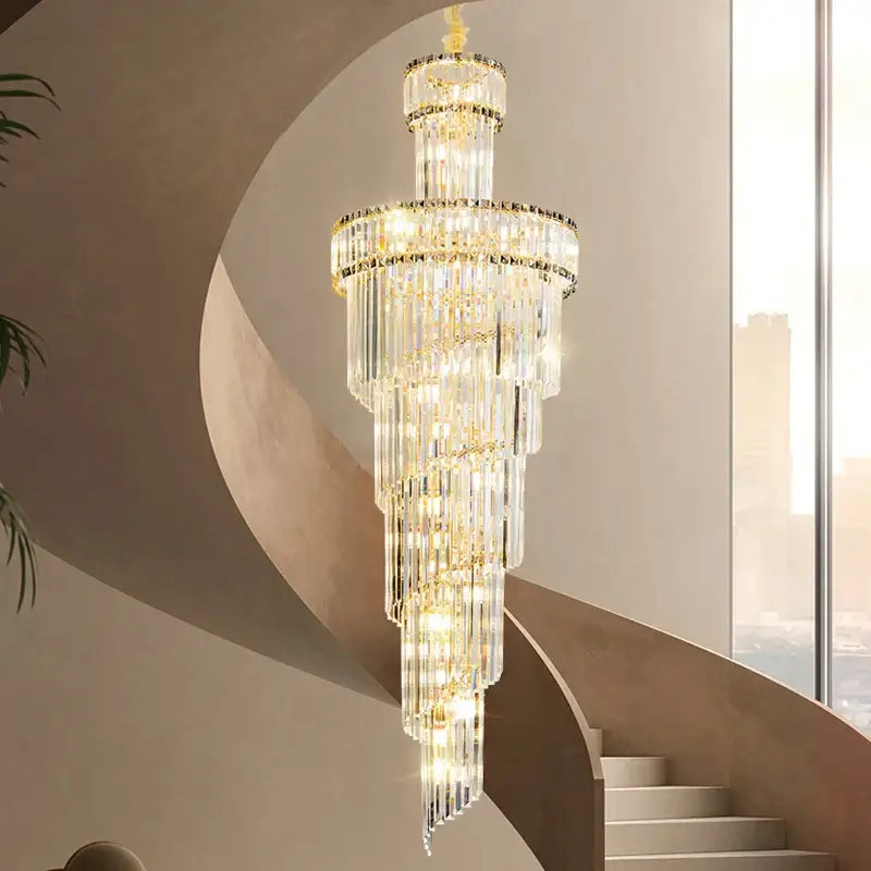 French gold crystal chandelier dining room cascading light