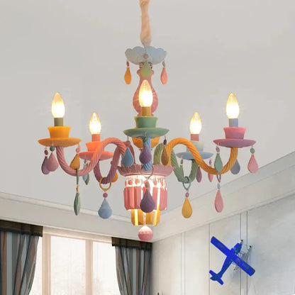 Pastel multi color crystal chandelier girl bedroom lamp