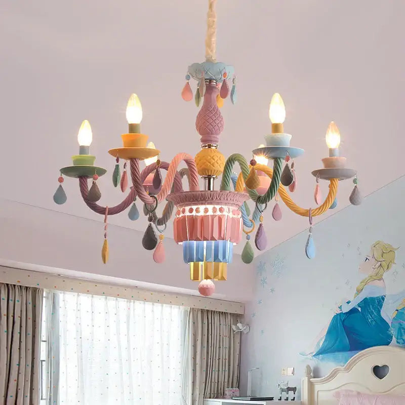 Pastel multi color crystal chandelier girl bedroom lamp
