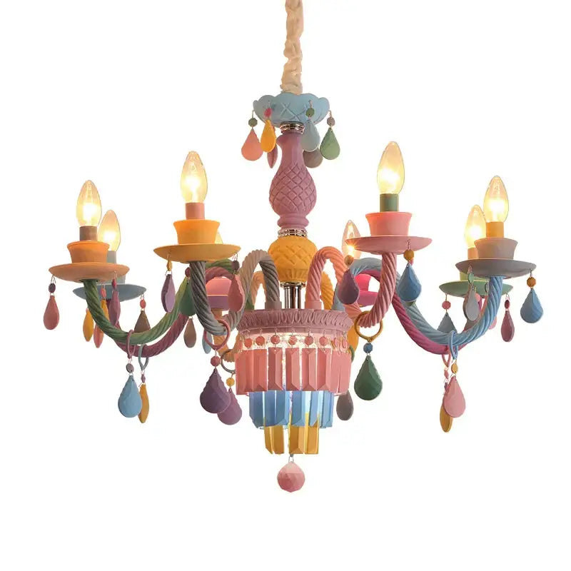 Pastel crystal chandelier for girl bedroom lighting