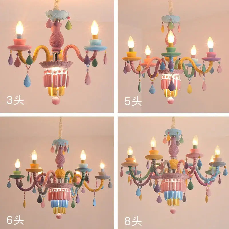 Pastel multi color crystal chandelier girl bedroom lamp