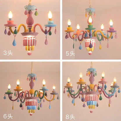 Pastel crystal chandelier for girl bedroom lighting