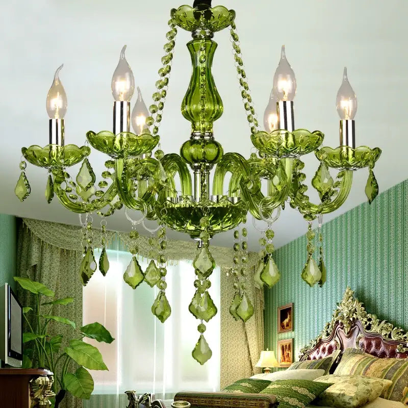 Glamorous emerald green crystal chandelier for bedroom