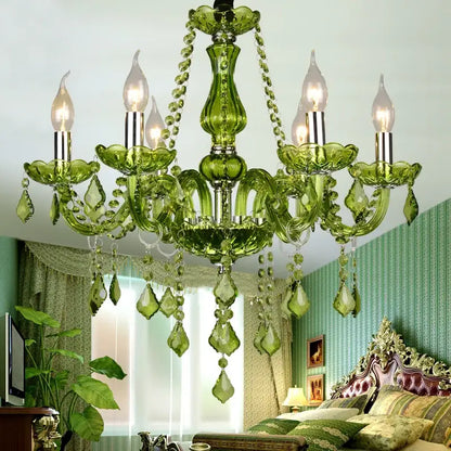 Glamorous emerald green crystal chandelier for bedroom