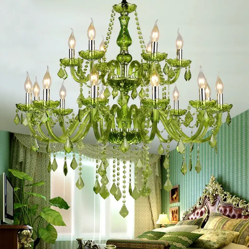 Glamorous emerald green crystal chandelier for bedroom