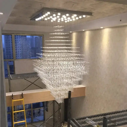 Modern multi tiered square crystal chandelier living room ceiling light