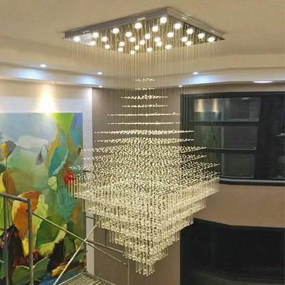 Modern multi tiered square crystal chandelier living room ceiling light