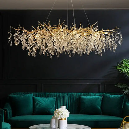 Golden branch crystal chandelier dining room leaf pendant light