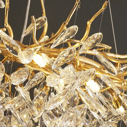 Golden branch crystal chandelier dining room leaf pendant light