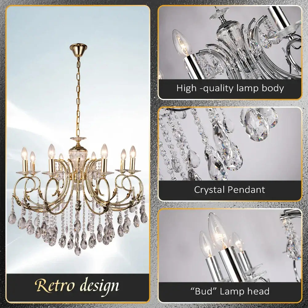 Luxury gold crystal chandelier for dining room lighting