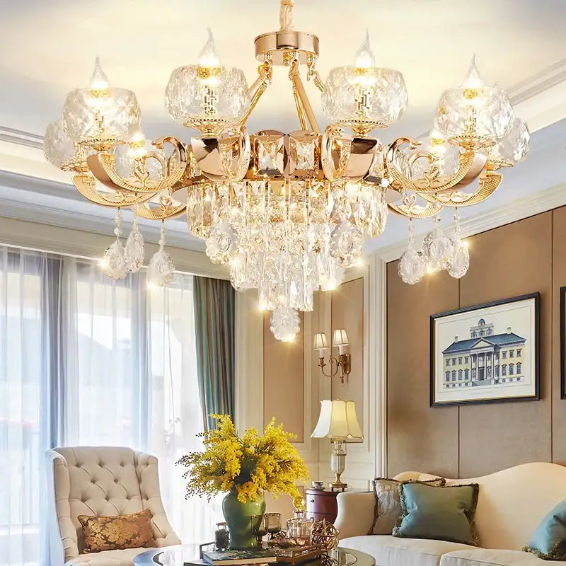 European gold crystal chandelier living room light