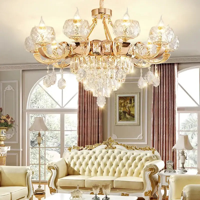 European gold crystal chandelier living room light