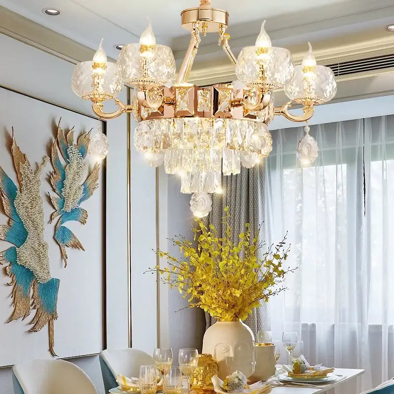 European gold crystal chandelier living room light