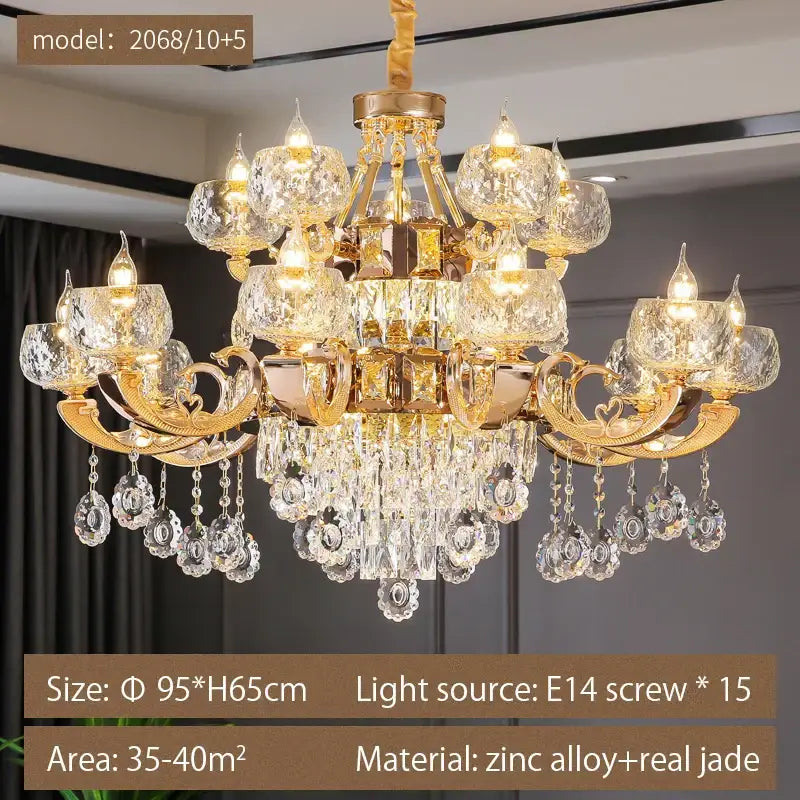 European gold crystal chandelier living room light